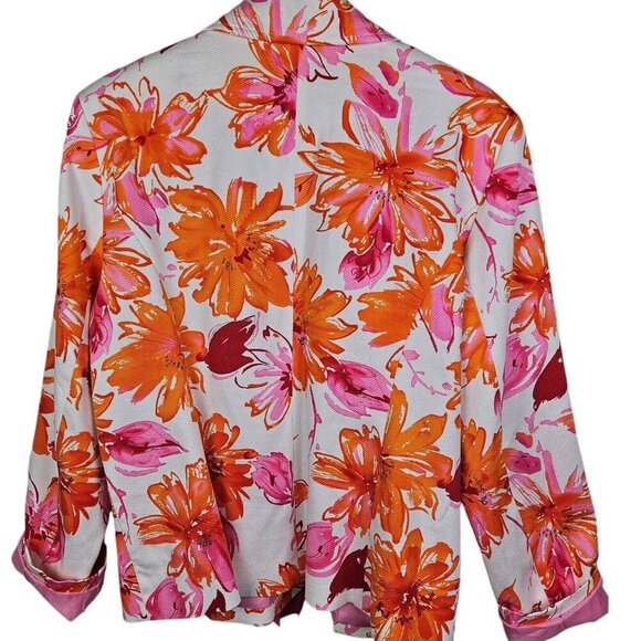 Notches Women's Blazer Pink Orange Bold Floral Ribbon Accent Size XLarge - Picture 5 of 10